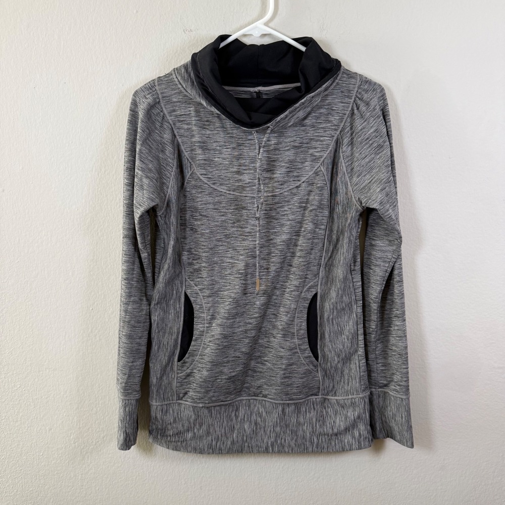 Prana Womens Gray Space Dye Cowl Neck Hoodie Thumbhole Pullover‎ Small